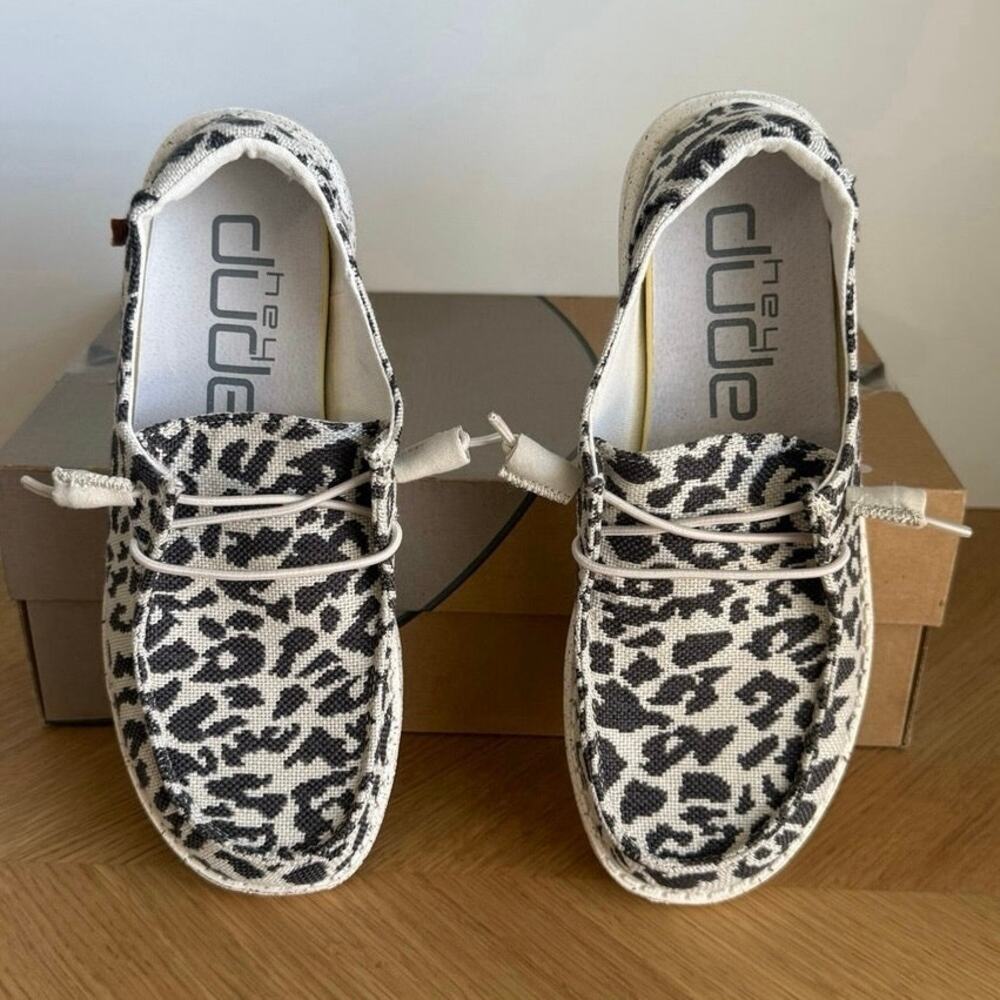 Hey Dude Leopard Cheetah Grey Women Slip On Shoes- SZ 6